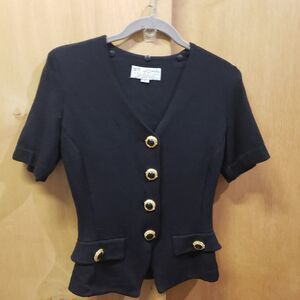 ST. JOHN Collection By Marie Gray Black Knit Sweater Short Sleeve Sz 4 MMM